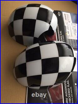 Pair Black White Checkered Genuine Bmw Mini Mirror Covers F54 F55 F56 F57 F60