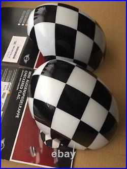 Pair Black White Checkered Genuine Bmw Mini Mirror Covers F54 F55 F56 F57 F60