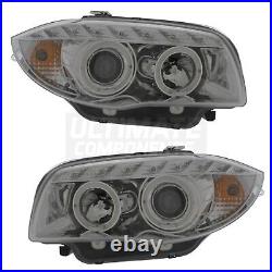 Projector Angel Eyes Headlights BMW 1 Series E81 E87 2004-2012 LED DRL Chrome